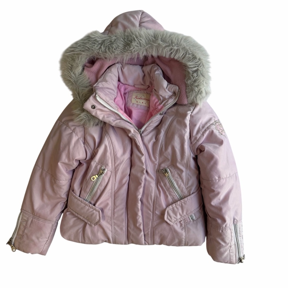 Girls Pink Puffer Winter Jacket with Faux Fur Hood